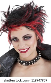 Portrait Of Beautiful Young Punk Woman With Spiked Hair