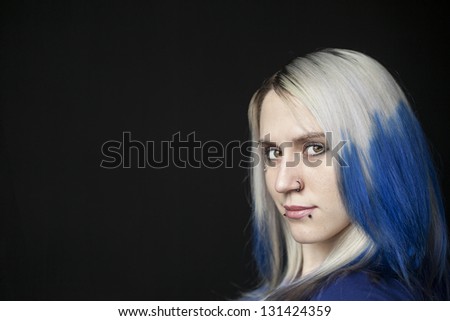 Similar – Image, Stock Photo Portrait of a laughing young woman with turquoise hair