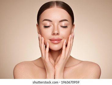 Portrait beautiful young woman with clean fresh skin. Model with healthy skin, close up portrait. Cosmetology, beauty and spa - Shutterstock ID 1963670959