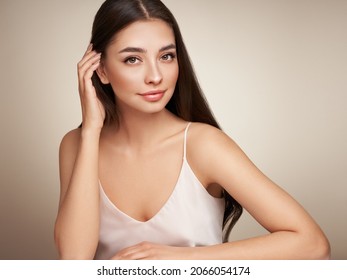 Portrait beautiful young woman with clean fresh skin. Model with healthy skin, close up portrait. Cosmetology, beauty and spa - Shutterstock ID 2066054174