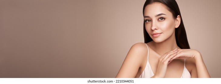 Portrait beautiful young woman with clean fresh skin. Model with healthy skin, close up portrait. Cosmetology, beauty and spa - Shutterstock ID 2210344051