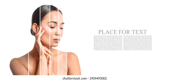 Portrait of beautiful young woman with different tones of skin on white background with space for text - Shutterstock ID 1909493002