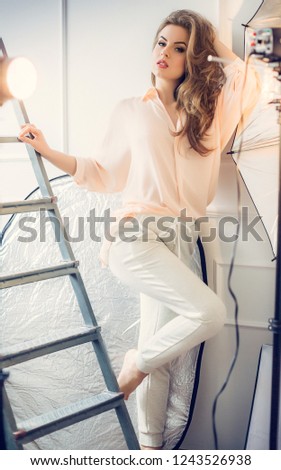 Similar – happy child girl playing at home in cozy weekend morning