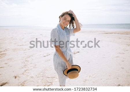 Similar – Image, Stock Photo Thoughtful latin woman on the beach