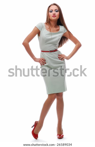 silver dress and red shoes