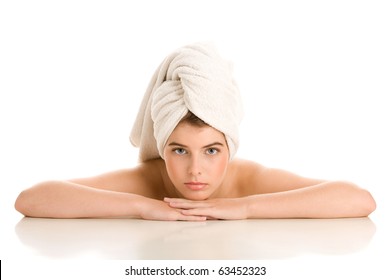 Portrait of beauty woman with head wrapped towel - Powered by Shutterstock