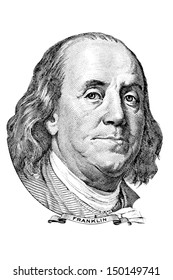 Portrait Of Benjamin Franklin In Front Of The One Hundred Dollar Bill