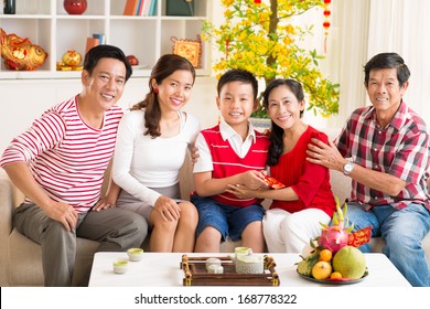 Portrait Of A Big Asian Family Celebrating The Chinese New Year Together At Home 