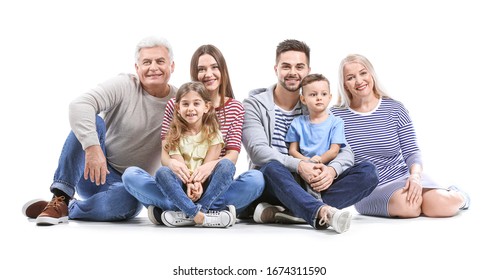 Portrait Of Big Family On White Background