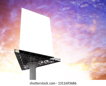 Portrait Billboard Blank For Outdoor Advertising Poster At Sunset Sky.