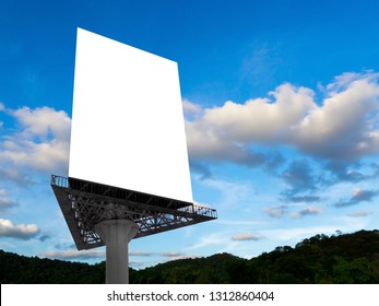 Portrait Billboard Blank For Outdoor Advertising Poster At Blue Sky.