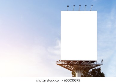 Portrait Billboard Blank For Outdoor Advertising Poster At Sunset Blue Sky.