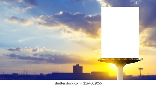 Portrait Billboard White Blank For Outdoor Advertising At Sunset