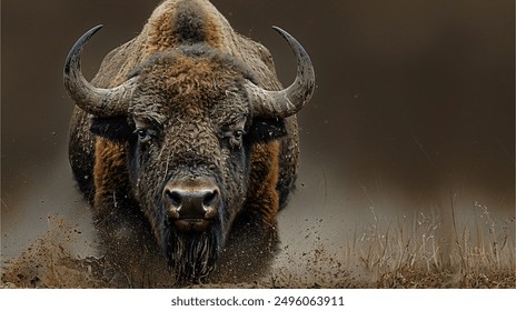 portrait of bison in wild life