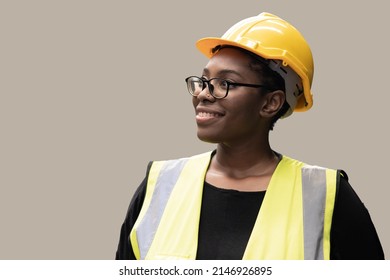 Portrait Black African smart women worker engineer happy smile with copy space. - Shutterstock ID 2146926895