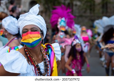 Portrait Of A Black Dancer Celebrating 2021 Pride Parade In Barcelona, Spain On September 5, 2021, Organized By Lgbti+ And Lgbt Collectives To Celebrate Pride Month 2021