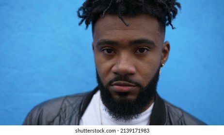 Portrait Of A Black Man Face Closeup Looking At Camera