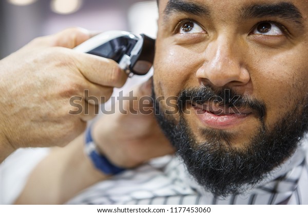 Portrait Black Man Getting New Haircut Stock Photo Edit Now