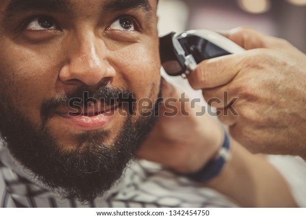 Portrait Black Man Getting New Haircut Stock Photo Edit Now
