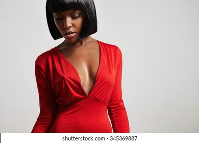 Portrait Of Black Woman In Red Dress