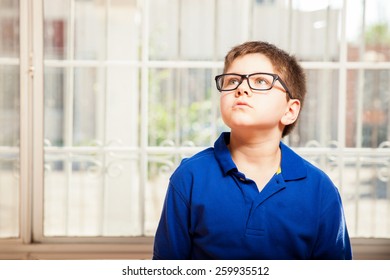 Portrait Blond Kid Glasses Looking Towards Stock Photo 259935512 ...