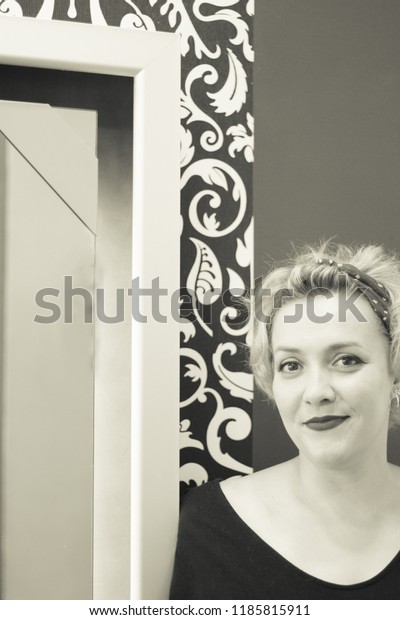 Portrait Blonde Woman Short Hair Pinup Stock Photo Edit Now