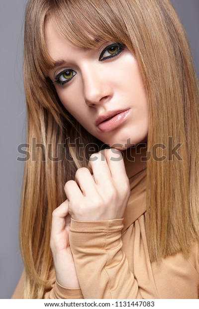 Portrait Blonde Young Woman Female Green Stock Photo Edit Now