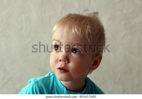 Portrait Blondhaired Blueeyed Curlyhaired Boy Stock Photo Edit