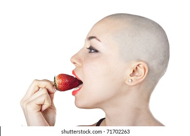 Portrait Of Bold Woman On A White Background