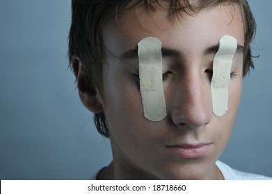 Portrait Boy Adhesive Bandage Over His Stock Photo (Edit Now) 18718660
