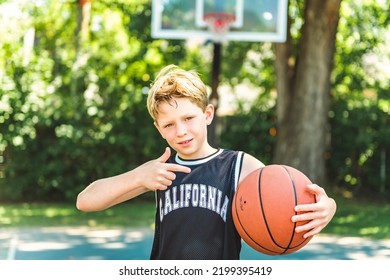 Portrait Boy Kid Playing Basketball Park Stock Photo 2199395419 ...