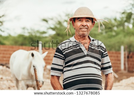 Portrait of Brazilian Northeastern cowboy wearing his typical leather hat.