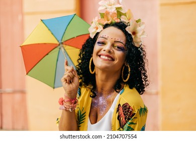 Portrait of a Brazilian woman during a carnival block - Shutterstock ID 2104707554