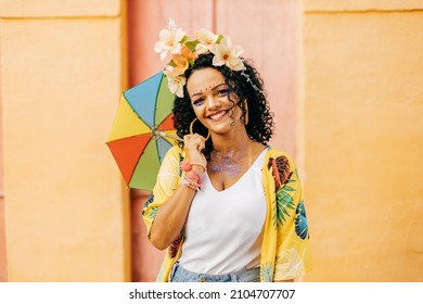 Portrait of a Brazilian woman during a carnival block - Shutterstock ID 2104707707