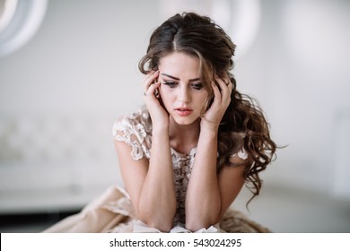 portrait of the bride crying, sadness, streaks of ink. Natural light - Powered by Shutterstock