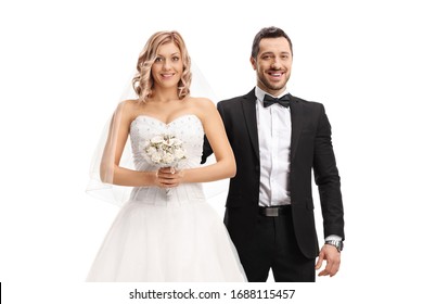 Portrait Of A Bride And Groom Isolated On White Background
