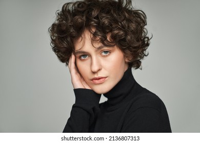 Portrait Brunette Curls Wear High Neck Stock Photo 2136807313 ...