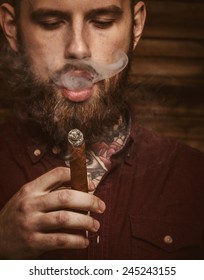 Portrait Brutal Tattooed Male Smoking Cigar Stock Photo (Edit Now ...