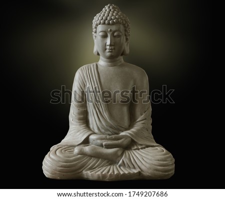 Portrait of a buddha statue, islated on dark background. Sign for peace and wisdom