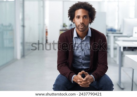 Image, Stock Photo Business black man in suit leaving the office holding his work briefcase and using smartphone