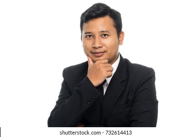 Portrait Of A Business Man Thinking With Suit. Isolated On White Background