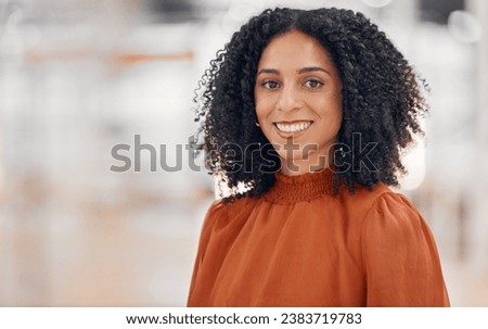 Portrait, business and woman with a smile, career ambition and confidence with consultant, happy or entrepreneur. Face, female person or employee with mockup space, corporate or Jamaican professional