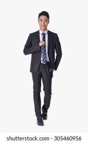 Portrait Of Business Young Man Of Asian, Full Length Portrait Walking In Studio