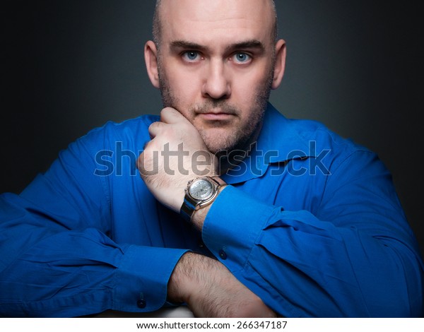 Portrait Businessman Short Dark Hair Blue Stock Photo Edit Now