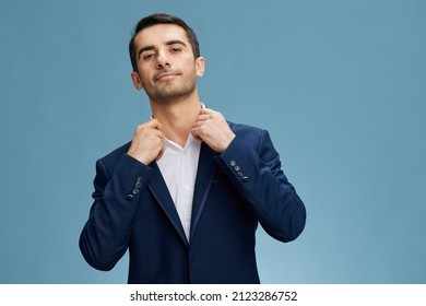 Portrait Businessman Straightens The Collar Business Process Quiet Confidence On Isolated Background