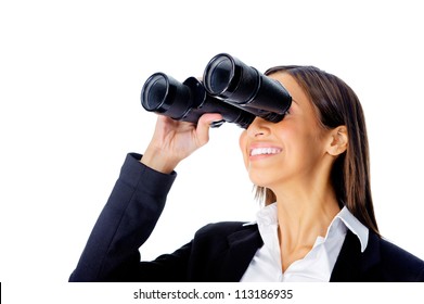 Portrait  of a businesswoman searching for new job opportunities with binoculars. can also be used as business vision concept - Powered by Shutterstock