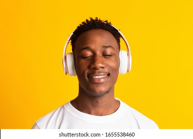 Cheerful African Guy Headphones Relaxing Smiling Stock Photo (Edit Now ... pic