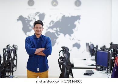 Portrait Of Casual Asian Indian Business Men Leader Standing Confidence At Co-Working Space,Small Business Startup Concept