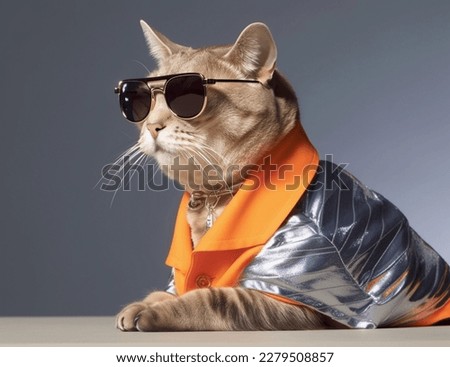 Portrait of a cat with the fashionable dressing, wearing sunglasses