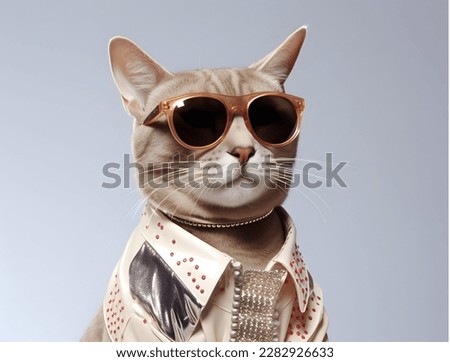 Portrait of a cat with the fashionable dressing, wearing sunglasses